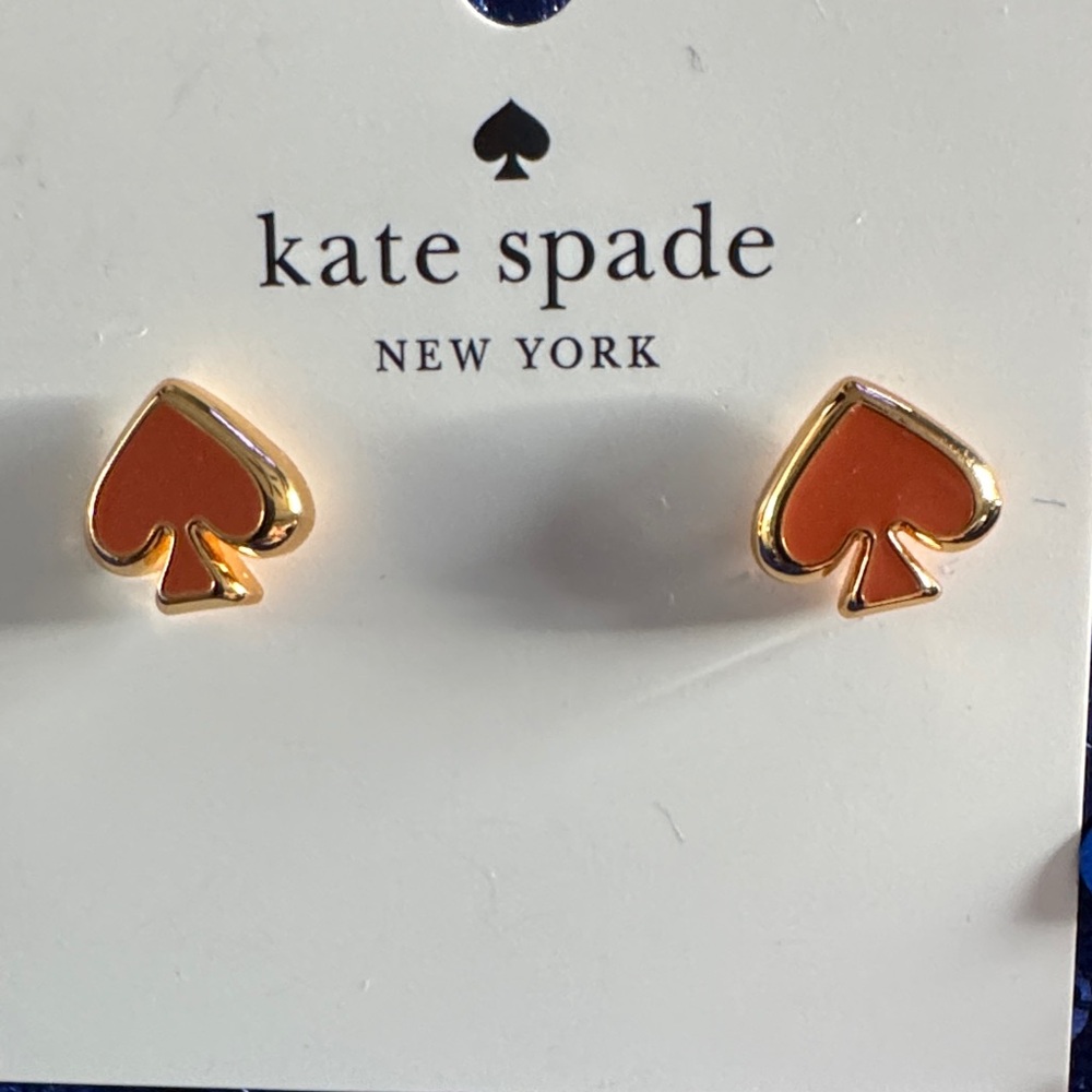 Kate Spade Orange and Gold Spade Stud Earrings